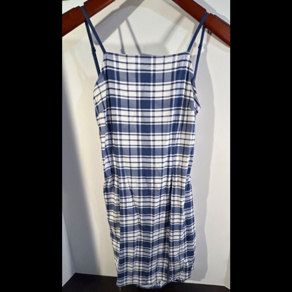 Urban Outfitters Blue and White Plaid Mini Dress with Tie Back Size M
